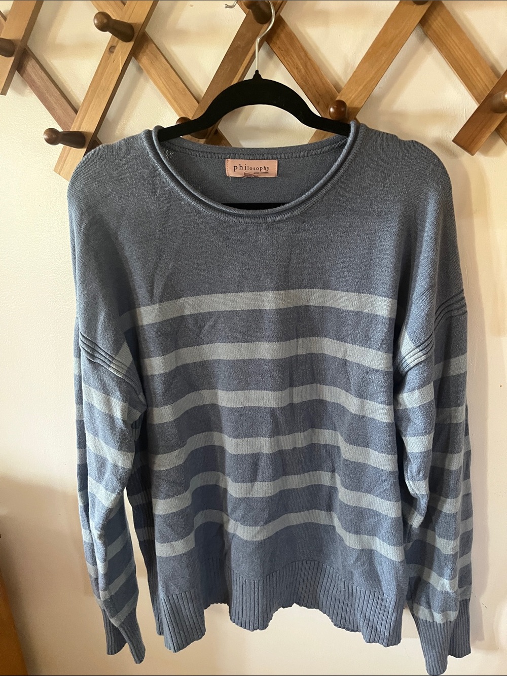Philosophy Light Blue & Pale Blue Striped Men’s Crewneck Sweater